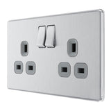 BG FBS22G Screwless Flat Plate Stainless Steel Double Switched 13A Socket