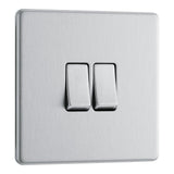 BG FBS42 Screwless Flat Plate Stainless Steel Double Switch 10A 2 Way