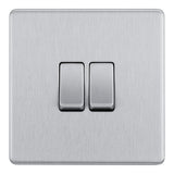 BG FBS42 Screwless Flat Plate Stainless Steel Double Switch 10A 2 Way