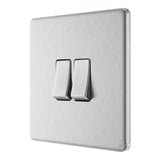 BG FBS42 Screwless Flat Plate Stainless Steel Double Switch 10A 2 Way