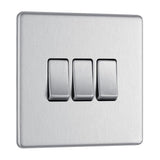 BG FBS43 Screwless Flat Plate Stainless Steel Triple Switch 10A 2 Way