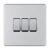 BG FBS43 Screwless Flat Plate Stainless Steel Triple Switch 10A 2 Way