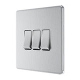 BG FBS43 Screwless Flat Plate Stainless Steel Triple Switch 10A 2 Way