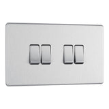 BG FBS44 Screwless Flat Plate Stainless Steel Quadruple Switch 10A 2 Way