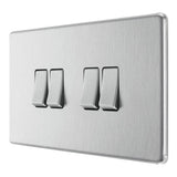 BG FBS44 Screwless Flat Plate Stainless Steel Quadruple Switch 10A 2 Way