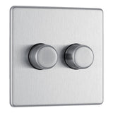 BG FBS82 Screwless Flat Plate Stainless Steel Double Intelligent LED 2 Way Dimmer Switch