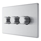 BG FBS83 Screwless Flat Plate Stainless Steel Triple Intelligent LED 2 Way Dimmer Switch