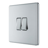 BG FPC42 Screwless Flat Plate Polished Chrome Double Switch 10A 2 Way