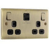 BG NAB22UAC45B Antique Brass Double Switched 13A Socket with USB Charging - USB A+C Sockets (45W)