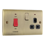 BG NAB70B Antique Brass 45A Cooker Control Unit with Switched 13A Socket with Neon