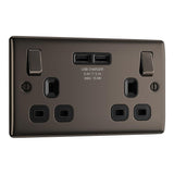 BG NBN22U3B Black Nickel Double Switched 13A Socket with USB Charging - 2X USB Sockets (3.1A)