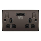 BG NBN22U3B Black Nickel Double Switched 13A Socket with USB Charging - 2X USB Sockets (3.1A)