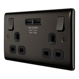 BG NBN22U3B Black Nickel Double Switched 13A Socket with USB Charging - 2X USB Sockets (3.1A)