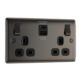 BG NBN22UACB Black Nickel Double Switched 13A Socket with USB Charging - USB A+C Sockets (4.2A) (Black)