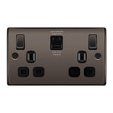 BG NBN22UACB Black Nickel Double Switched 13A Socket with USB Charging - USB A+C Sockets (4.2A) (Black)