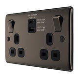 BG NBN22UACB Black Nickel Double Switched 13A Socket with USB Charging - USB A+C Sockets (4.2A) (Black)