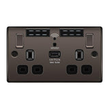 BG NBN22UWRB Black Nickel Double Switched 13A Socket with Wifi Extender + USB Charging - 1X USB Socket (2.1A)