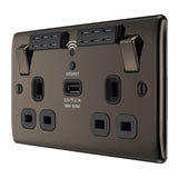 BG NBN22UWRB Black Nickel Double Switched 13A Socket with Wifi Extender + USB Charging - 1X USB Socket (2.1A)