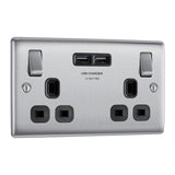 BG NBS22U3B Stainless Steel Double Switched 13A Socket with USB Charging - 2X USB Sockets (3.1A)