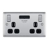 BG NBS22U3B Stainless Steel Double Switched 13A Socket with USB Charging - 2X USB Sockets (3.1A)