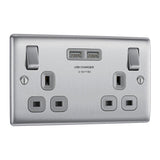 BG NBS22U3G Stainless Steel Double Switched 13A Socket with USB Charging - 2X USB Sockets (3.1A)