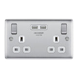 BG NBS22U3W Stainless Steel Double Switched 13A Socket with USB Charging - 2X USB Sockets (3.1A)