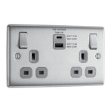 BG NBS22UAC30G Stainless Steel Double Switched 13A Socket with USB Charging - USB A+C Sockets (4.2A) (Grey)