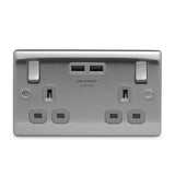 BG NBS22U3G Stainless Steel Double Switched 13A Socket with USB Charging - 2X USB Sockets (3.1A)