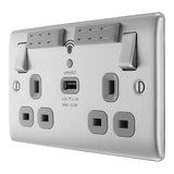 BG NBS22UWRG Stainless Steel Double Switched 13A Socket with Wifi Extender + USB Charging - 1X USB Socket (2.1A)