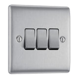 BG NBS43 Stainless Steel Triple Switch 10A 2 Way