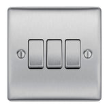 BG NBS43 Stainless Steel Triple Switch 10A 2 Way