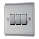 BG NBS43 Stainless Steel Triple Switch 10A 2 Way