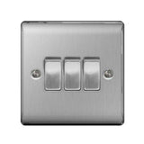 BG NBS43 Stainless Steel Triple Switch 10A 2 Way