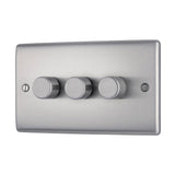 BG NBS83 Stainless Steel Triple Intelligent LED 2 Way Dimmer Switch