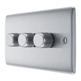 BG NBS83 Stainless Steel Triple Intelligent LED 2 Way Dimmer Switch