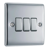 BG NPC43 Polished Chrome Triple Switch 10A 2 Way