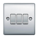 BG NPC43 Polished Chrome Triple Switch 10A 2 Way