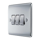 BG NPC43 Polished Chrome Triple Switch 10A 2 Way