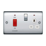 BG NPC70W Polished Chrome 45A Cooker Control Unit with Switched 13A Socket with Neon