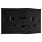 BG NFB22UAC12B Stainless Steel Double Switched 13A Socket with USB Charging - USB A+C Sockets (12W)