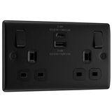 BG NFB22UAC22B Matt Black Double Switched 13A Socket with USB Charging - USB A+C Sockets (22W)