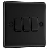 BG NFB43 Matt Black Triple Switch 10A 2 Way