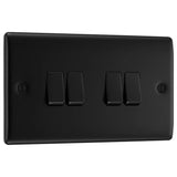 BG NFB44 Matt Black Quadruple Switch 10A 2 Way