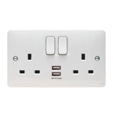 Hager Sollysta WMSS82USB Switched Double Socket with Twin USB Ports