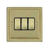 Hamilton 90R23PB-B Polished Brass Switch 3 Gang 10A