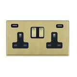 Hamilton 7G21SS2USBULTPB-B G2 Polished Brass 13A double switched socket with dual 2.4A USB-A charger