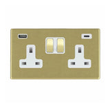 Hamilton 7G22SS2USBCSB-W G2 Satin Brass 13A double switched socket with 2.4A USB-C & USB-A charger