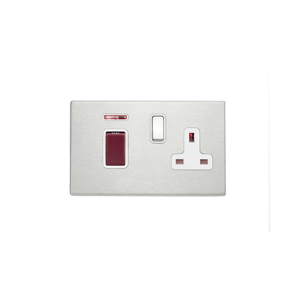 Hamilton Hartland G2 Satin Stainless 45a Double Pole Cooker Switch & Socket with Neon 