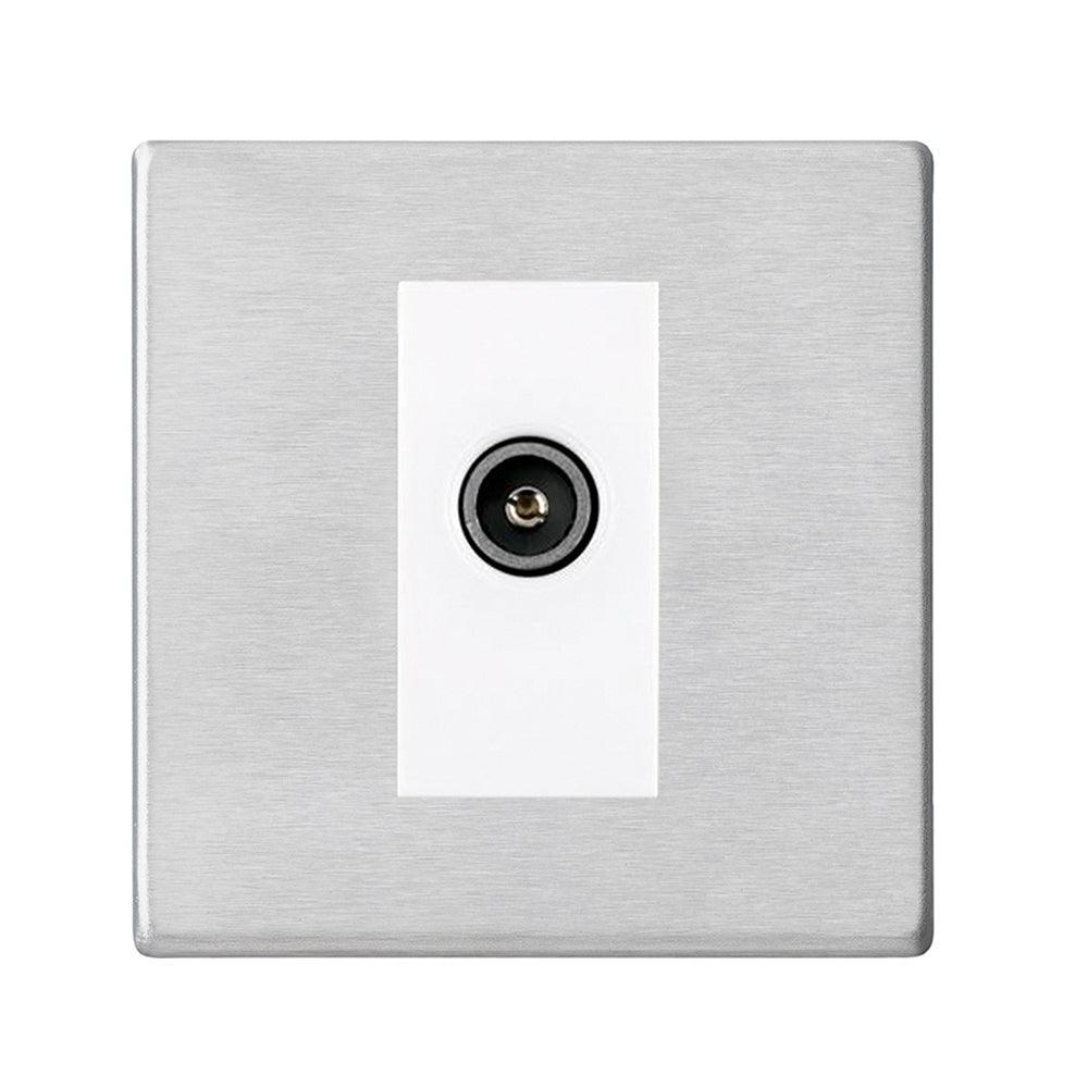 Hamilton Hartland G2 Satin Stainless Non-Isolated Female TV Socket White Insterts