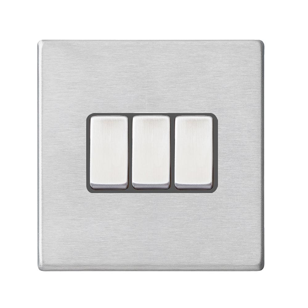 Hamilton Hartland G2 Satin Stainless 10a 3 Gang Light Switch